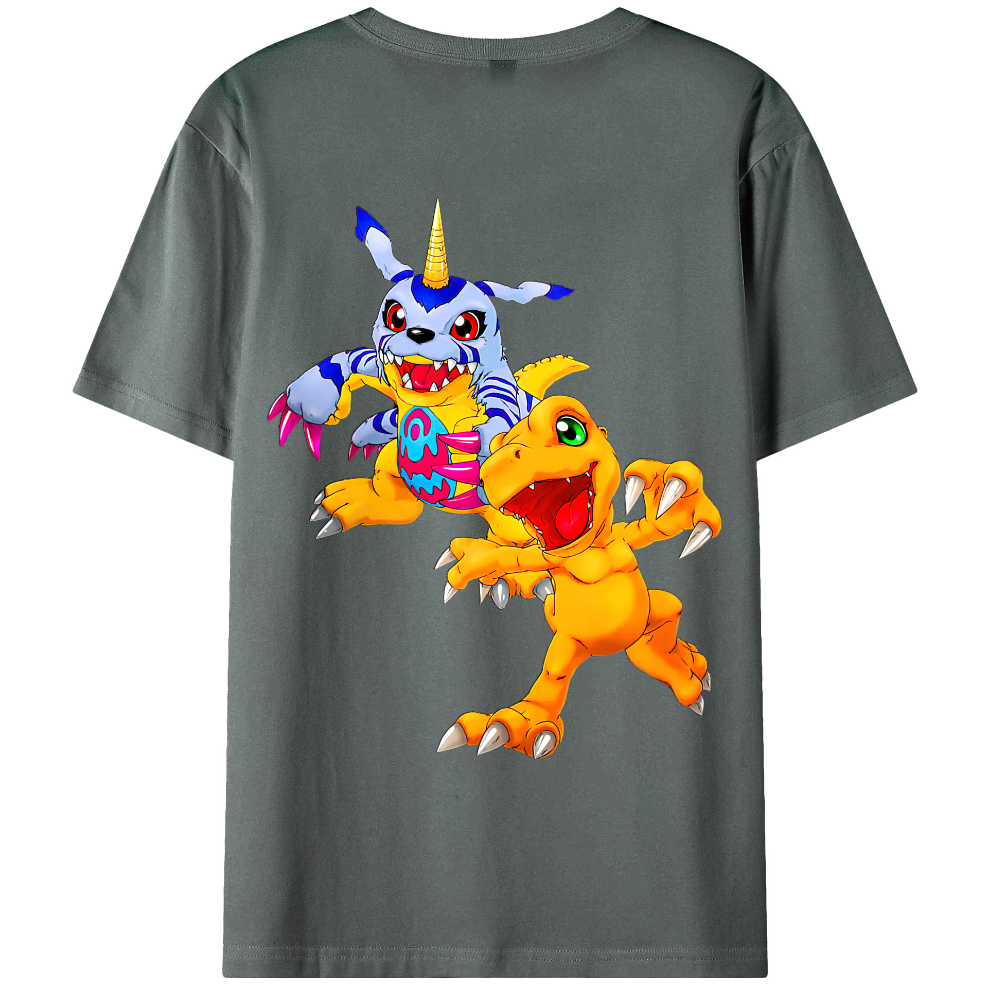 （画像用） Digimon デジタルモンスター/デジモン 綿100％ メンズ半袖Tシャツ（バックプリント） 通気性